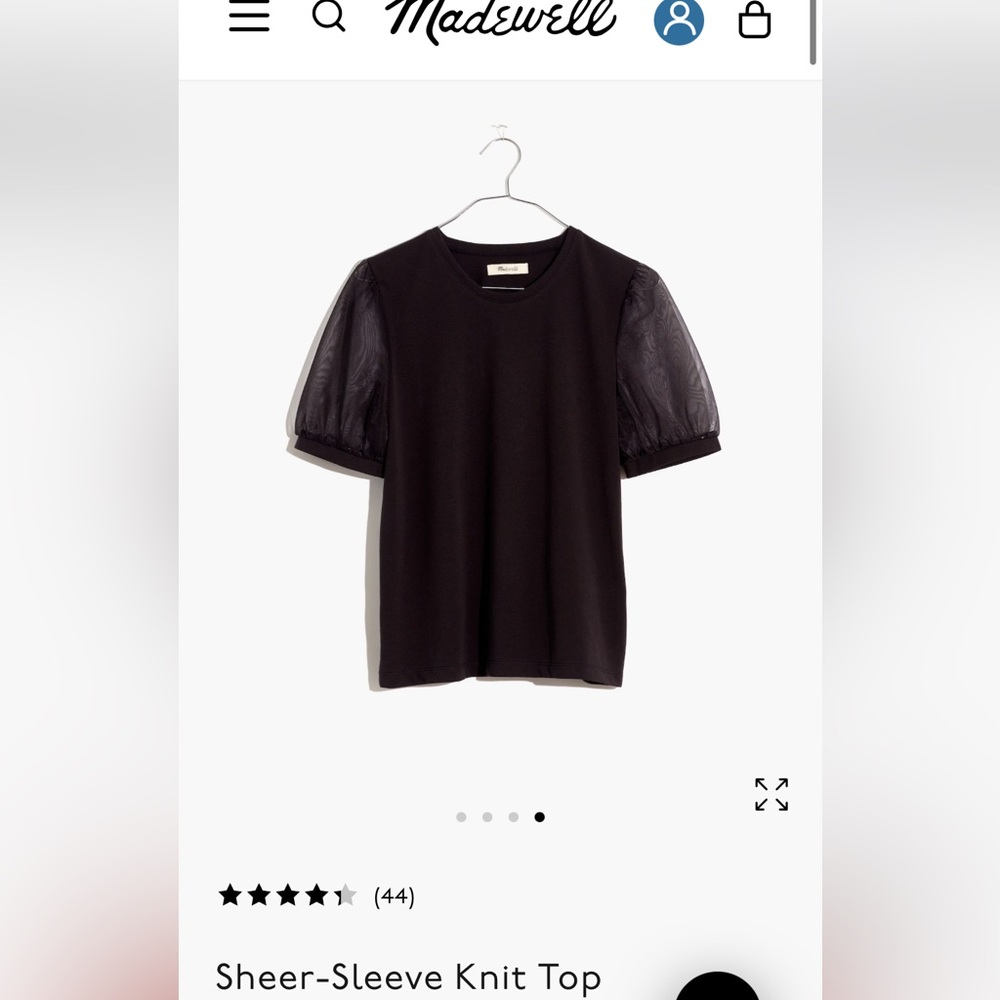 Madewell Sheer Sleeve Knit Top - black - size XL